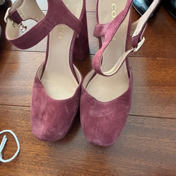 Coach Burgundy Suede Platform Heels - Picture 2 of 6